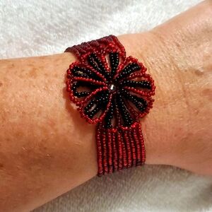 Red and Black hand-beaded bracelet